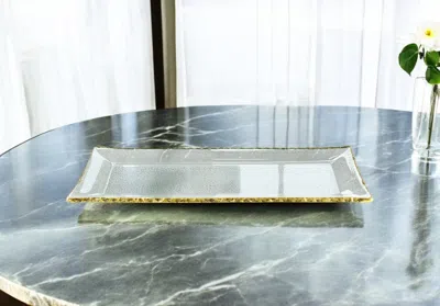 Hivvago 18 Mouth Blown Rectangular Edge Gold Leaf Serving Platter Or Tray