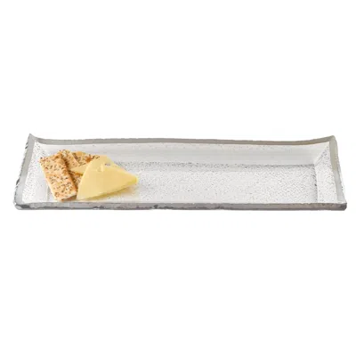 Hivvago 18 Mouth Blown Rectangular Edge Silver Serving Platter Or Tray