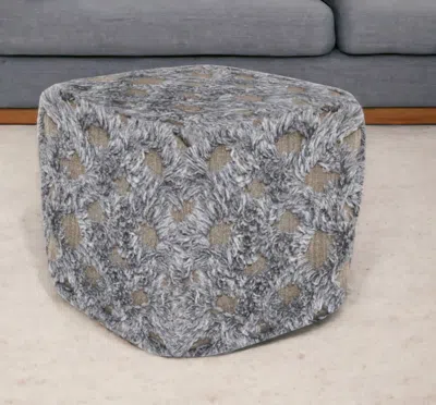 Hivvago 18" Natural And Gray Wool Cotton Blend Cube Geometric Pouf Ottoman