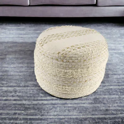 Hivvago 18" Natural And Ivory Cotton Blend Round Striped Pouf Ottoman In Neutral