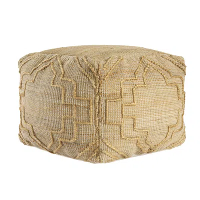 Hivvago 18" Natural Jute Blend Cube Quatrefoil Pouf Ottoman In Nude