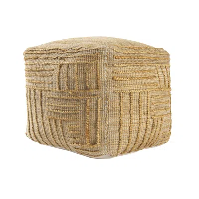 Hivvago 18" Natural Jute Blend Cube Striped Pouf Ottoman In Brown