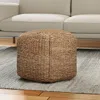 Hivvago 18" Natural Jute Woven Blend Cube Pouf Ottoman In Brown