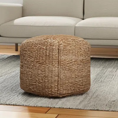 Hivvago 18" Natural Jute Woven Blend Cube Pouf Ottoman In Brown