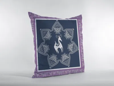 Hivvago 18" Navy Purple Horse Zippered Suede Throw Pillow In Blue