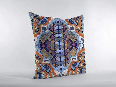 HIVVAGO 18" ORANGE BLUE BOHO ZIPPERED SUEDE THROW PILLOW