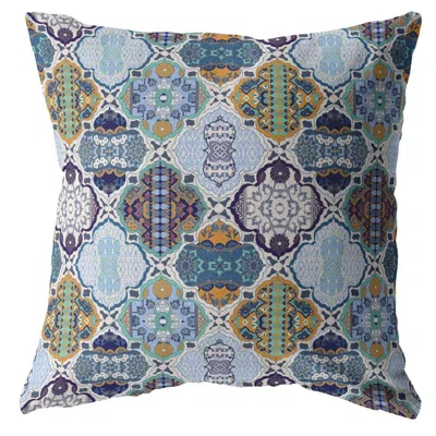 Hivvago 18" Orange Blue Trellis Suede Zippered Throw Pillow