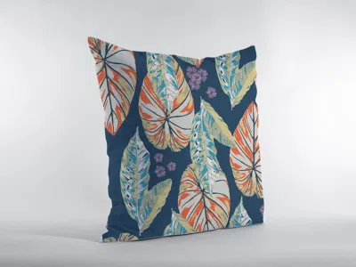 Hivvago 18" Orange Blue Tropical Leaf Zippered Suede Throw Pillow