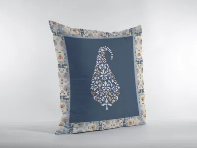 Hivvago 18" Orange Navy Paisley Suede Zippered Throw Pillow In Blue