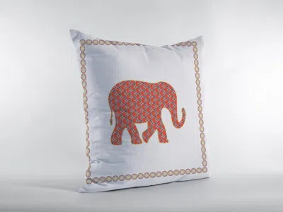 Hivvago 18" Orange White Elephant Zippered Suede Throw Pillow