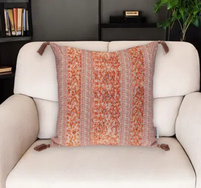 Hivvago 18" Pink And Orange Cotton Throw Pillow With Tassels In Red