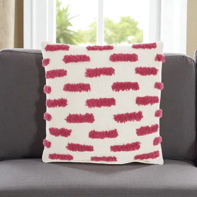 Hivvago 18" Pink And White Geometric Cotton Throw Pillow