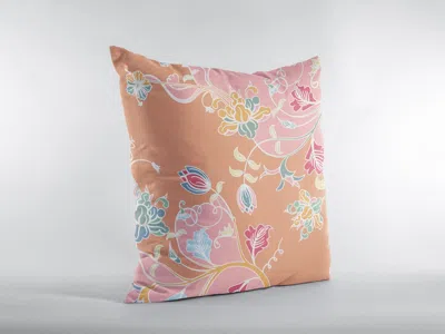 Hivvago 18" Pink Orange Garden Zippered Suede Throw Pillow