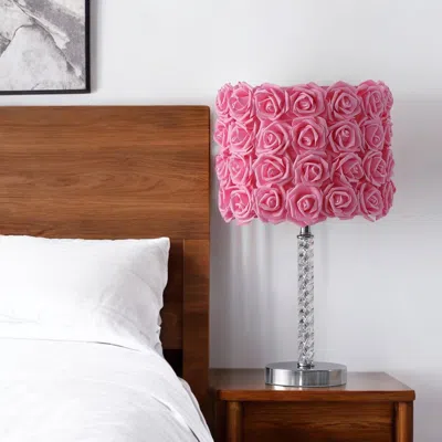 Hivvago 18" Pink Roses Acrylic And Metal Table Lamp