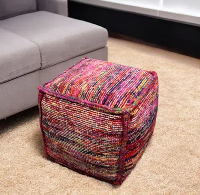 Hivvago 18" Pink Wool Cube Pouf Ottoman In Multi