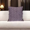 Hivvago 18" Purple And White Weave Cotton Throw Pillow With Pom Poms