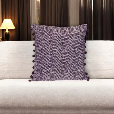 Hivvago 18" Purple And White Weave Cotton Throw Pillow With Pom Poms