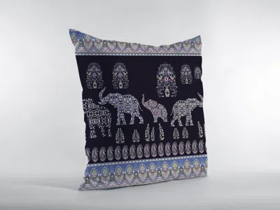 Hivvago 18" Purple Ornate Elephant Zippered Suede Throw Pillow In Black