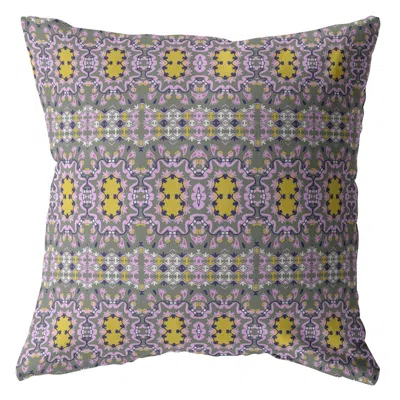 Hivvago 18" Purple Yellow Geofloral Zippered Suede Throw Pillow In Multi