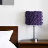 Hivvago 18" Silver Bedside Table Lamp With Purple Flowers Drum Shade In Purple