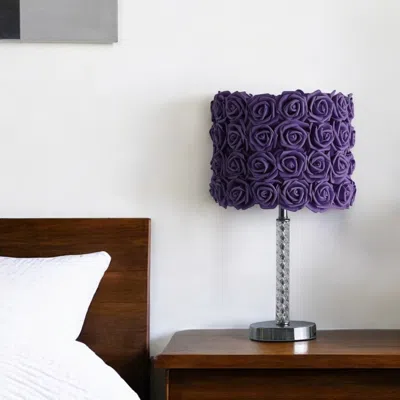 Hivvago 18" Silver Bedside Table Lamp With Purple Flowers Drum Shade