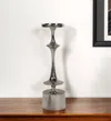 Hivvago 18" Silver Distressed Geometric Metal Tabletop Candle Holder In Silver