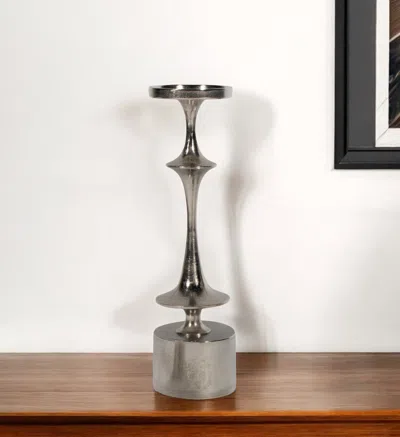 Hivvago 18" Silver Distressed Geometric Metal Tabletop Candle Holder