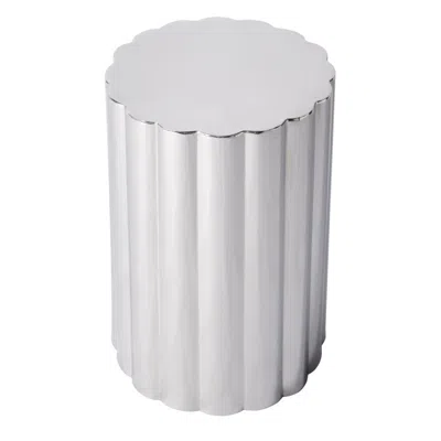 Hivvago 18" Silver Stainless Steel Block End Table In White