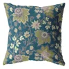 Hivvago 18" Teal Green Jacobean Zippered Suede Throw Pillow