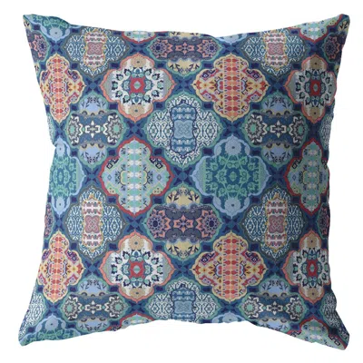 Hivvago 18" Turquoise Red Trellis Suede Zippered Throw Pillow In Blue