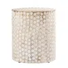Hivvago 18" Washed White Solid Wood Round End Table In Gold