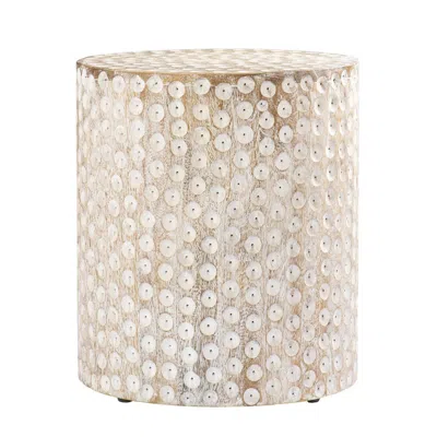 Hivvago 18" Washed White Solid Wood Round End Table In Gold