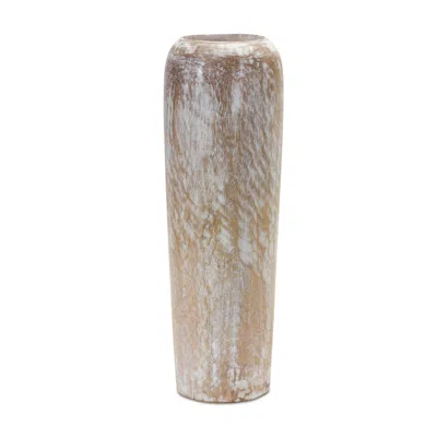 Hivvago 18" White And Brown Round Wood Floor Vase