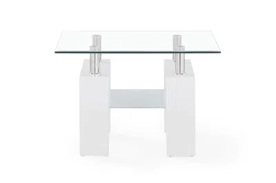 Hivvago 18" White And Clear Glass End Table