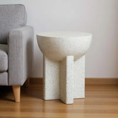 Hivvago 18" White Faux Stone Round Pedestal End Table