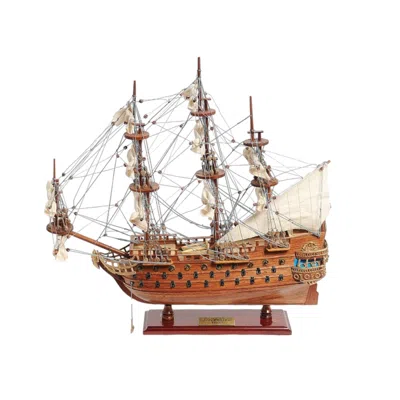 Hivvago 18" Wood Brown Solid Wood Hand Painted San Felipe 1690 Small Model Boat