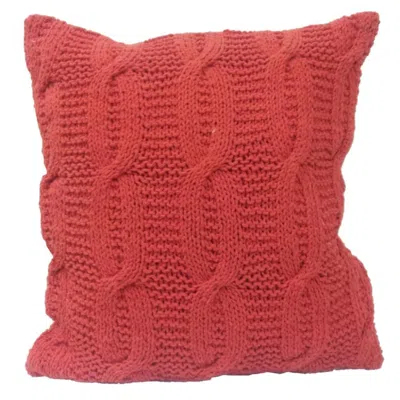 Hivvago 18 X 18 Inch Cotton Cable Knit Pillow With Twisted Details, Orange In Red