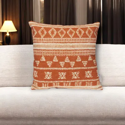 Hivvago 18" X 18" Orange And Ivory Southwestern Cotton Throw Pillow