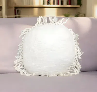 Hivvago 18" X 18" White Round Cotton Throw Pillow With Fringe