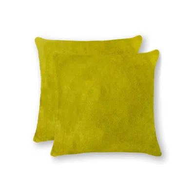 Hivvago 18" X 18" X 5" Yellow Cowhide Pillow 2 Pack In Green