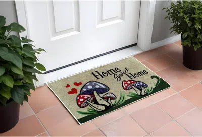 Hivvago 18" X 30" Beige And Black Coir Mushrooms Home Sweet Home Outdoor Door Mat In Green