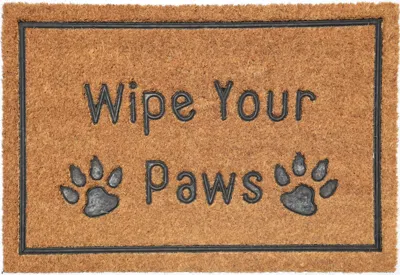 Hivvago 18" X 30" Beige And Gray Coir Wipe Your Paws Outdoor Door Mat In Brown