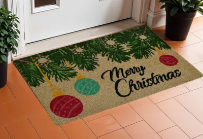 Hivvago 18" X 30" Beige And Red Coir Christmas Merry Christmas Outdoor Christmas Door Mat In Multi
