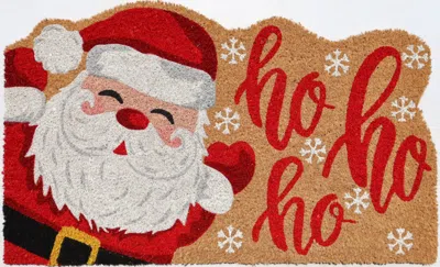 Hivvago 18" X 30" Beige And Red Coir Snowflake Outdoor Christmas Door Mat In Multi