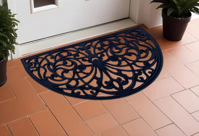 Hivvago 18" X 30" Black Rubber Scrollwork Welcome Outdoor Semi Circle Door Mat