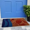 Hivvago 18" X 30" Blue And Red Coir Crab Outdoor Door Mat In Brown