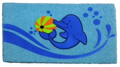 Hivvago 18" X 30" Blue Coir Dolphin Outdoor Door Mat
