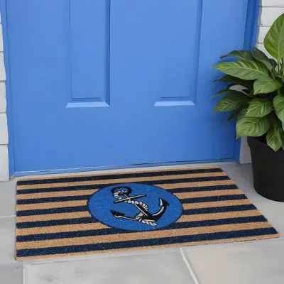 Hivvago 18" X 30" Brown And Blue Coir Anchor Outdoor Door Mat