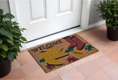 Hivvago 18" X 30" Brown And Red Coir Leaves Welcome Outdoor Spring Door Mat