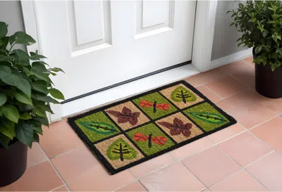Hivvago 18" X 30" Brown Coir Leaves Outdoor Door Mat In Multi